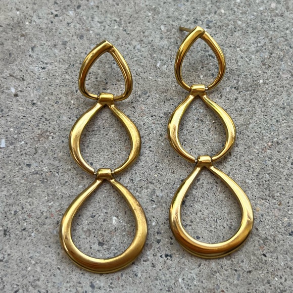 Coach gold-tone dangle earrings Vintage abstract oblong loops RARE - Picture 2 of 13